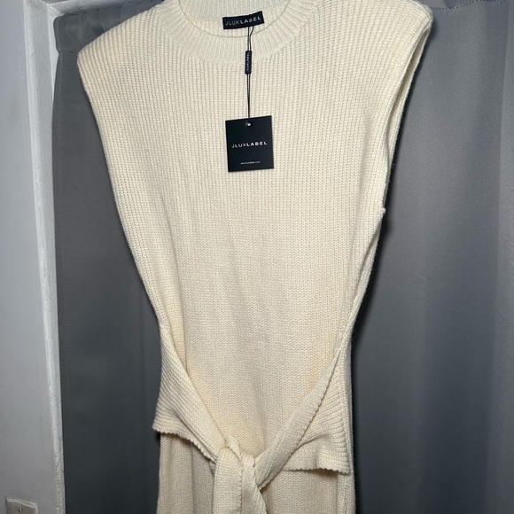 JLUXLABEL Ivory Ribbed Knit Side Slit Maxi  Sweater Dress Size M - Picture 5 of 15